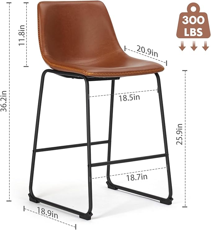 DUMOS 26 Inch Counter Height Bar Stools Set of 2, Modern Faux Leather High - Image 3