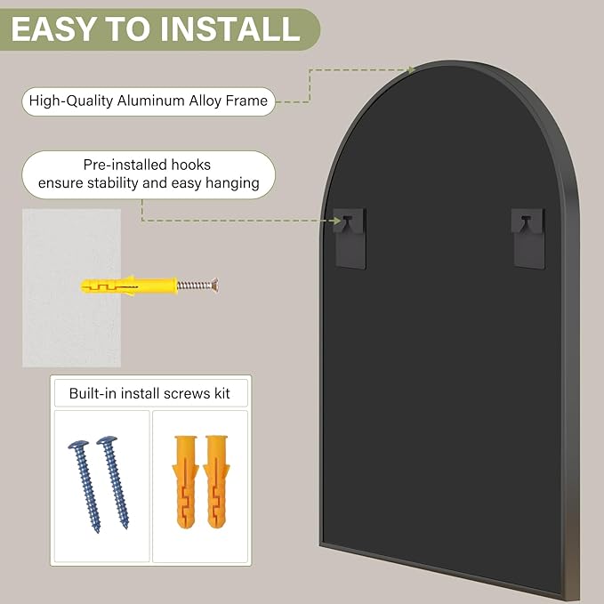 30x38 Inch Arched Bathroom Mirror - Image 4
