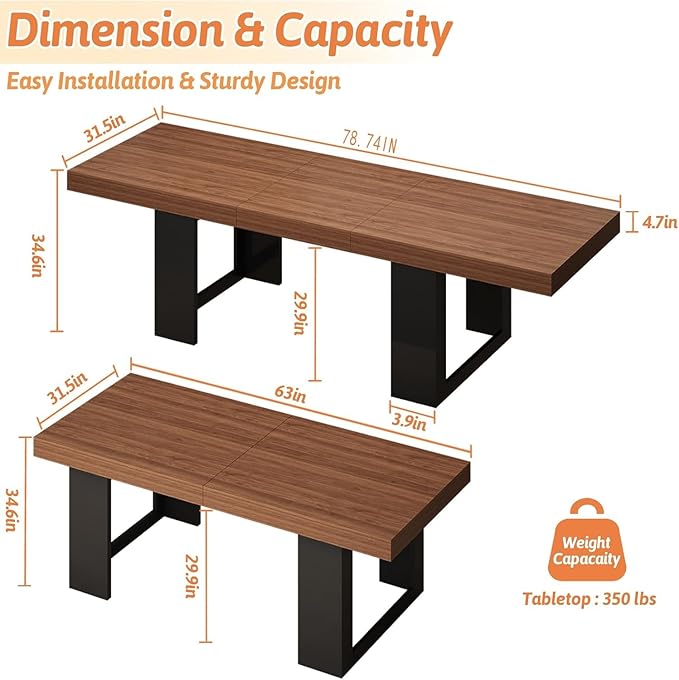 63"-78.74" Rectangular Extendable Dining Table - Image 2