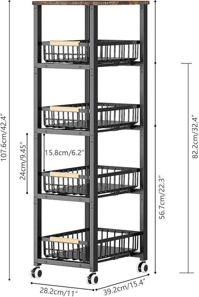 Kitchen Storage Cart Slim Rolling Cart On Wheels, 5-Tier Skinny Kitchen Island - Image 2