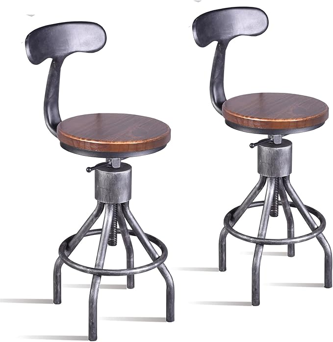 Diwhy Industrial Vintage Bar Stool, Kitchen Counter Height Adjustable Pipe Chair - Image 3