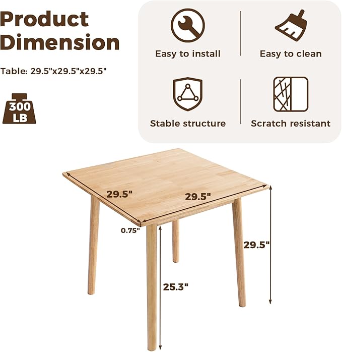 DELAVIN 29.5" Solid Wood Dining Table, Square Kitchen Desk, Modern Dining Table - Image 2