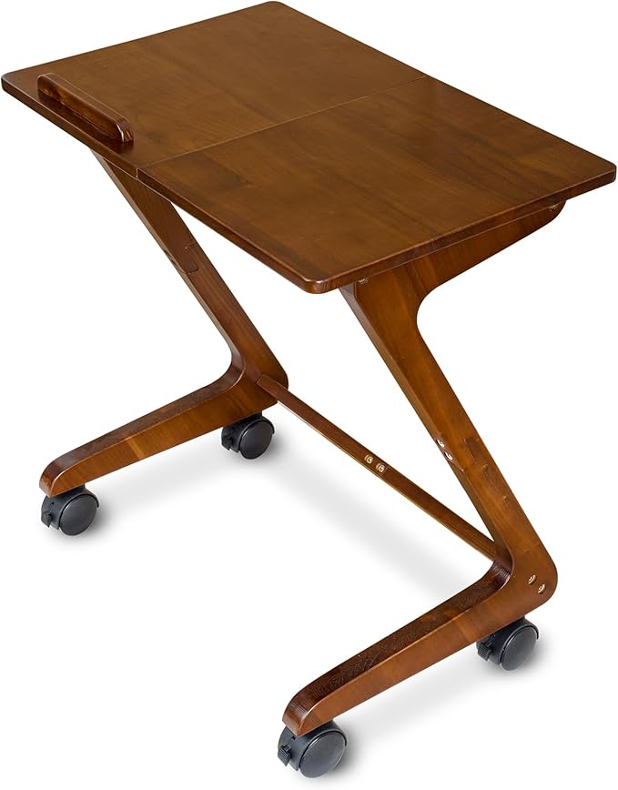TV Tray Table with Casters, Solid Rubberwood End Tables, Sofa Side Table Couch by FLYJOE