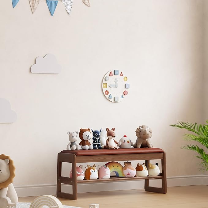 Shoe Rack Bench with Leather Cushion, 2 Tiers Shoe Bench with Flip-Top Storage - Image 9