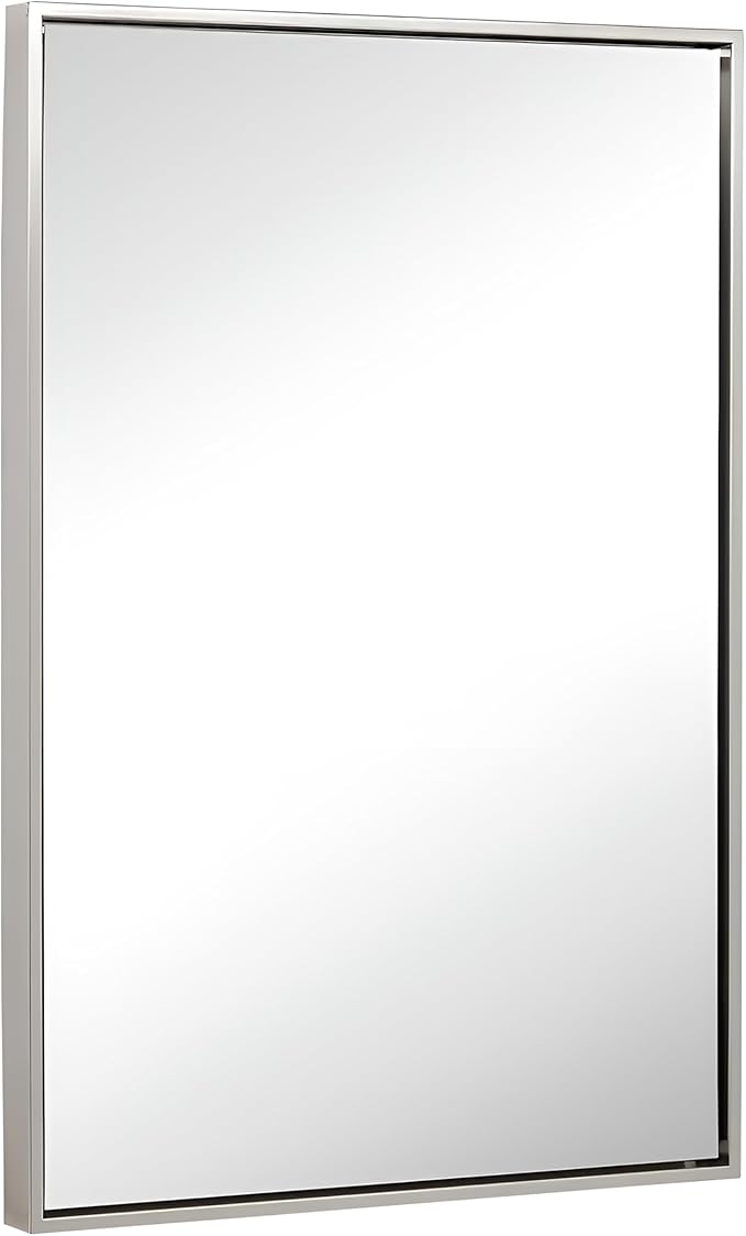 Hamilton Hills 24x36 inch Polished Silver Metal Framed Wall Mounted Mirror by HamiltonHills