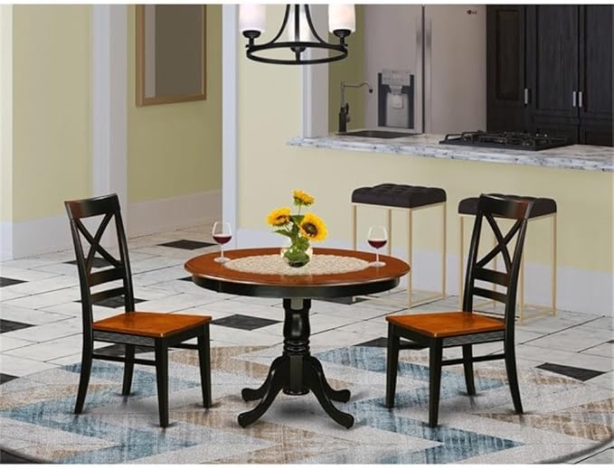 East West Furniture HLQU3-BCH-W 3 Piece Dining Table Set - Image 2