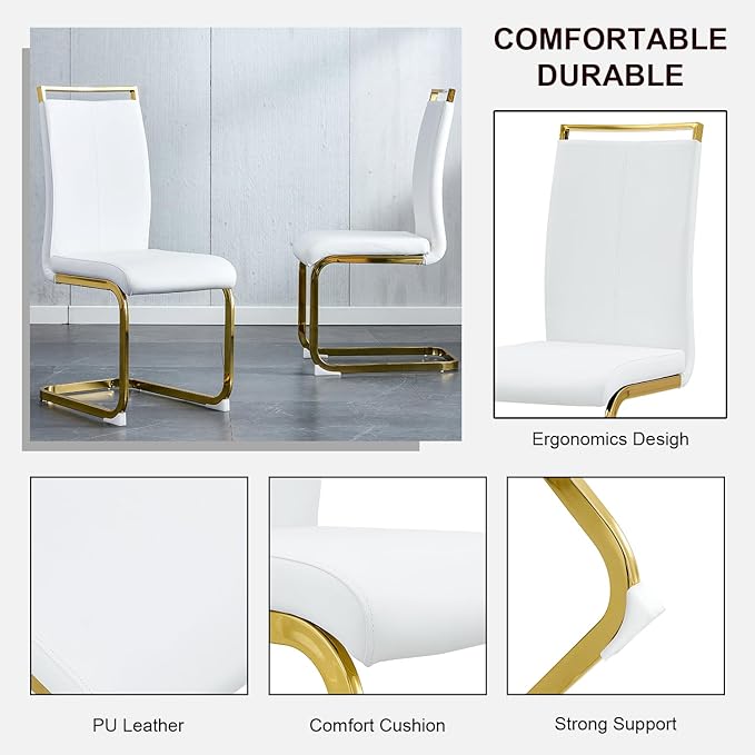 Modern Dining Chairs Set of 6, High Back White Kitchen Chairs, Faux Leather - Image 6