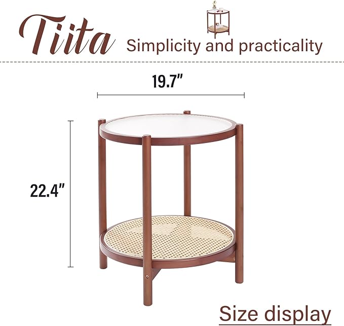 Tiita Rattan Nightstand Side Table, Bamboo Accent Bedside Tables, Glass Coffee - Image 3