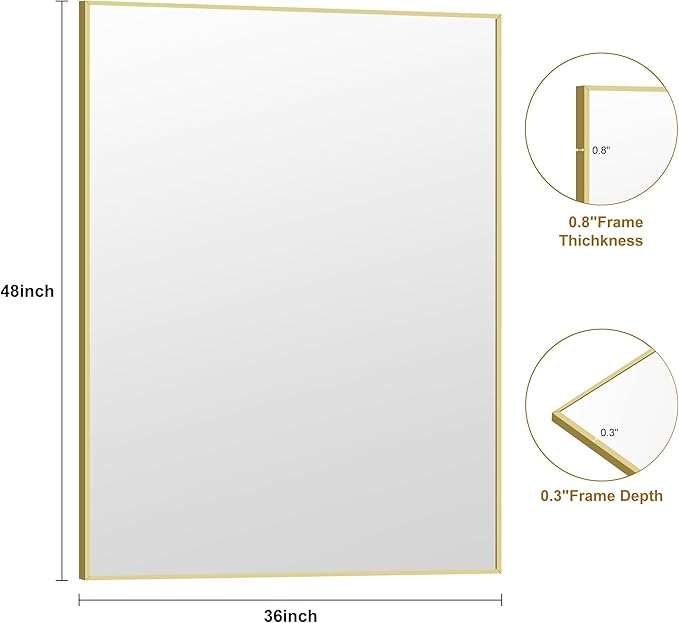 KOCUUY Gold Bathroom Mirror, Living Room, Hang Horizontal/Vertical - Image 9