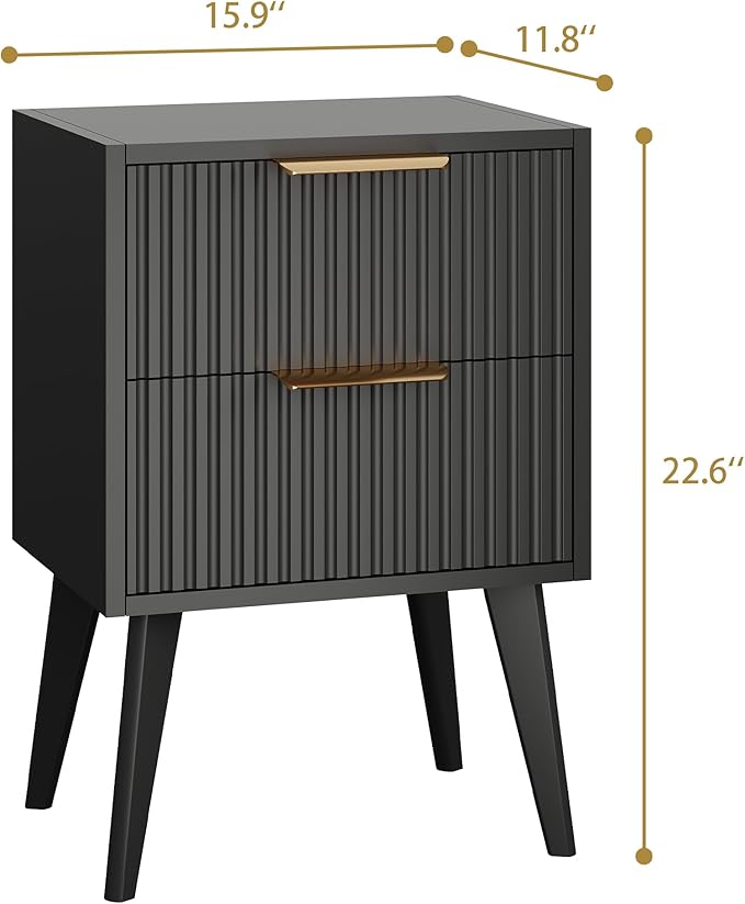 Fluted Nightstand with 2 Drawers, Modern Bedside Table with Metal Handles - Image 3