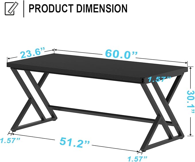 LVB Modern Black Computer Desk, Long Industrial Home Office Desk - Image 3