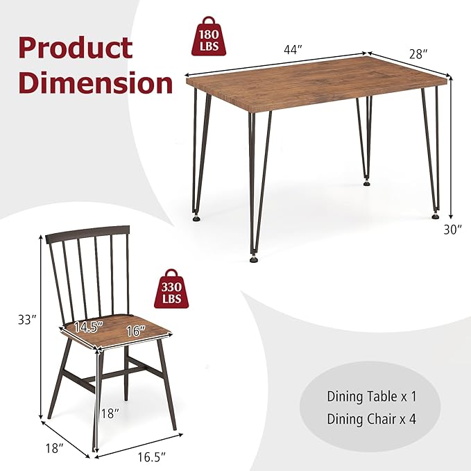 Tangkula Dining Table Set for 4, Kitchen Table and Chairs Set of 4 w/Metal Frame - Image 6