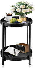 Small Side Table Round for Small Spaces Indoor Outdoor, Mini End Table Metal by Unknown