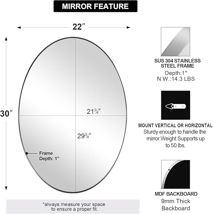 ANDY STAR Brushed Nickel Oval Mirrors - Image 2