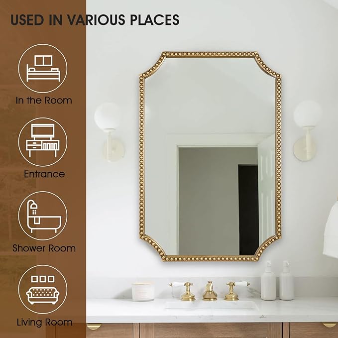 24"x36" Mirror for Wall, Scalloped Corners Rectangle Decorative Mirror - Image 5