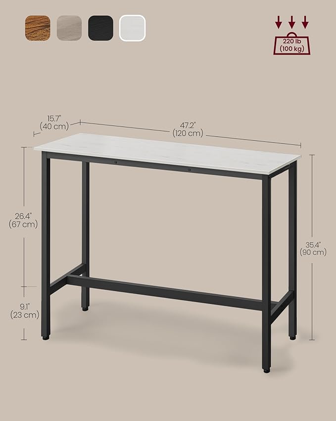 VASAGLE Bar Table, Narrow Long Kitchen Dining Table, Sturdy Metal Frame - Image 2