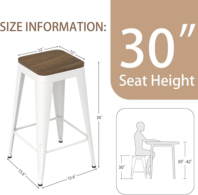 30 inch Backless Bar Stools Set of 4, Indoor Metal Bar Stools - Image 3