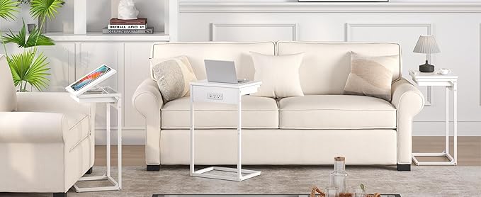 C Shaped End Table with Charging Station, 45° Tiltable Adjustable Flip Top Side - Image 8