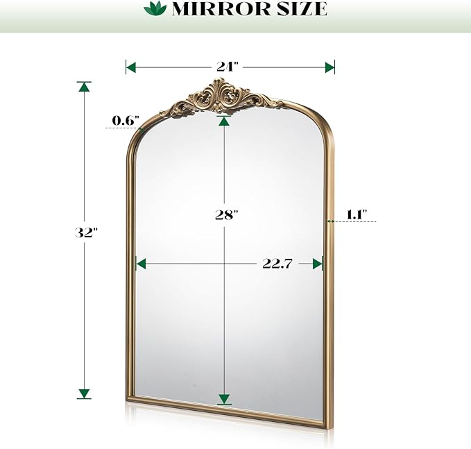 Arched Antique Wall Mirror, Ornate Arch Bronze Mirror - Image 6