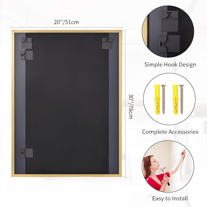 Koonmi Gold Rectangle Wall Mirror, 20x30 Inch Bathroom Mirror, Aluminum Frame - Image 5