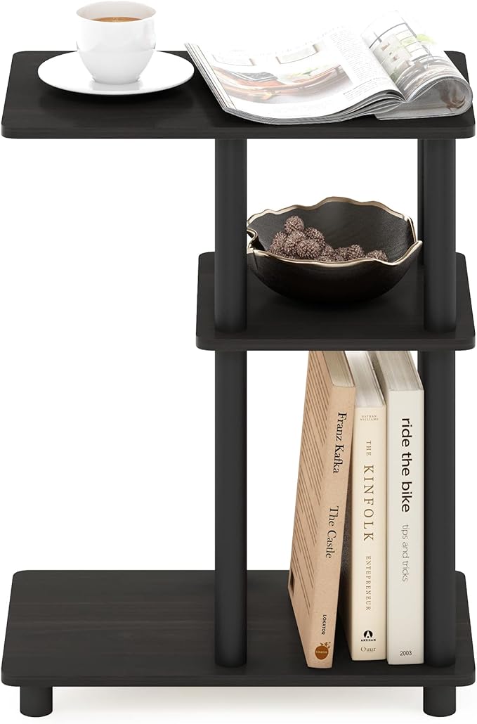Furinno Turn-N-Tube C-Shape Sofa Side Table, Espresso/Black, Plastic Pole - Image 4