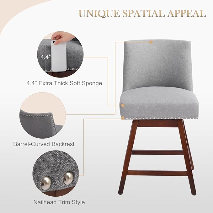 Counter Height Barstools Set of 4, 360° Swivel Bar Stools - Image 6
