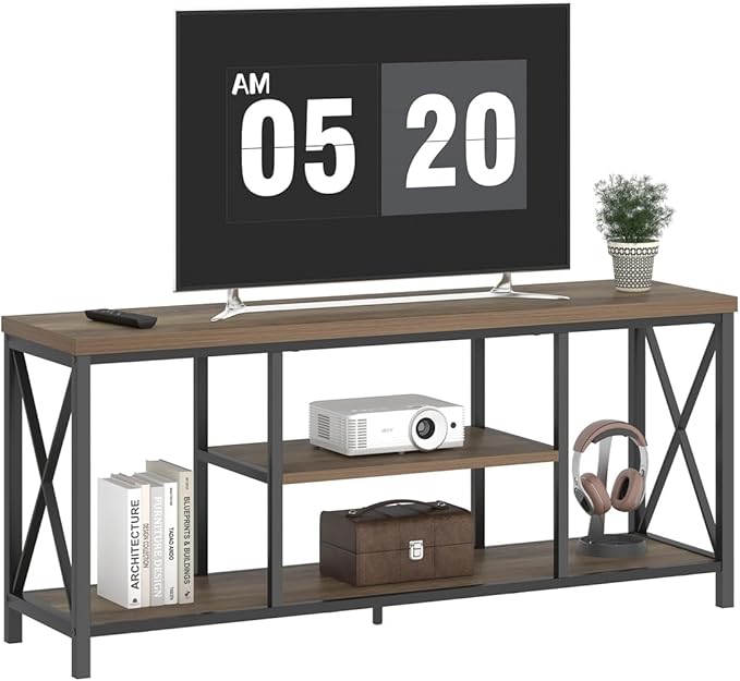 FOLUBAN TV Stand for TV up to 65 inch, Rustic Wood and Metal Entertainment - Image 8