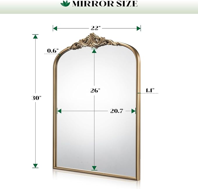 Arched Antique Wall Mirror, Ornate Arch Bronze Mirror - Image 6