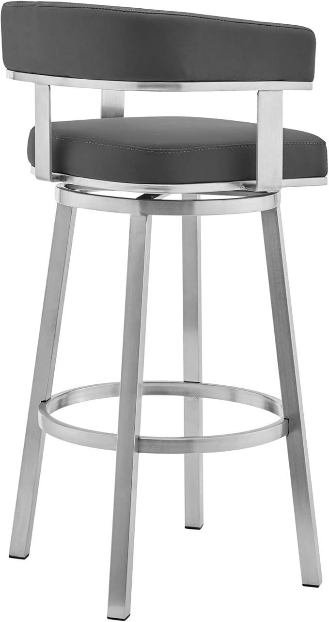 Armen Living Lorin Modern 26" Seat Height Gray Faux Leather and Brushed - Image 5