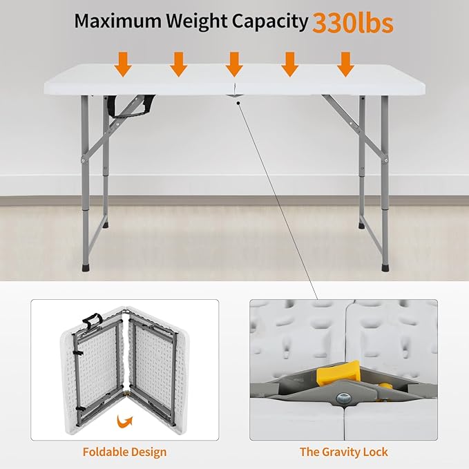 BestOffice Camping Folding 4 Foot Plastic Table - Image 6