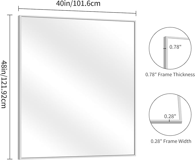 YIROMAN Bathroom Mirror 48"x40", Large Brushed Silver Bathroom Mirror - Image 6