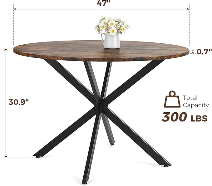 Unovivy 47" Round Dining Table for 4-6, Space Saving Circle Kitchen Dinner Table - Image 2