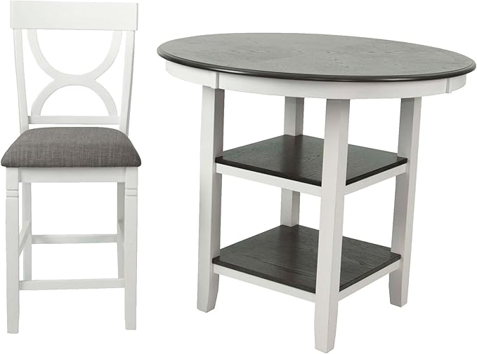 Poundex 5 Piece Counter Height Dining Set in White and Gray - Image 2