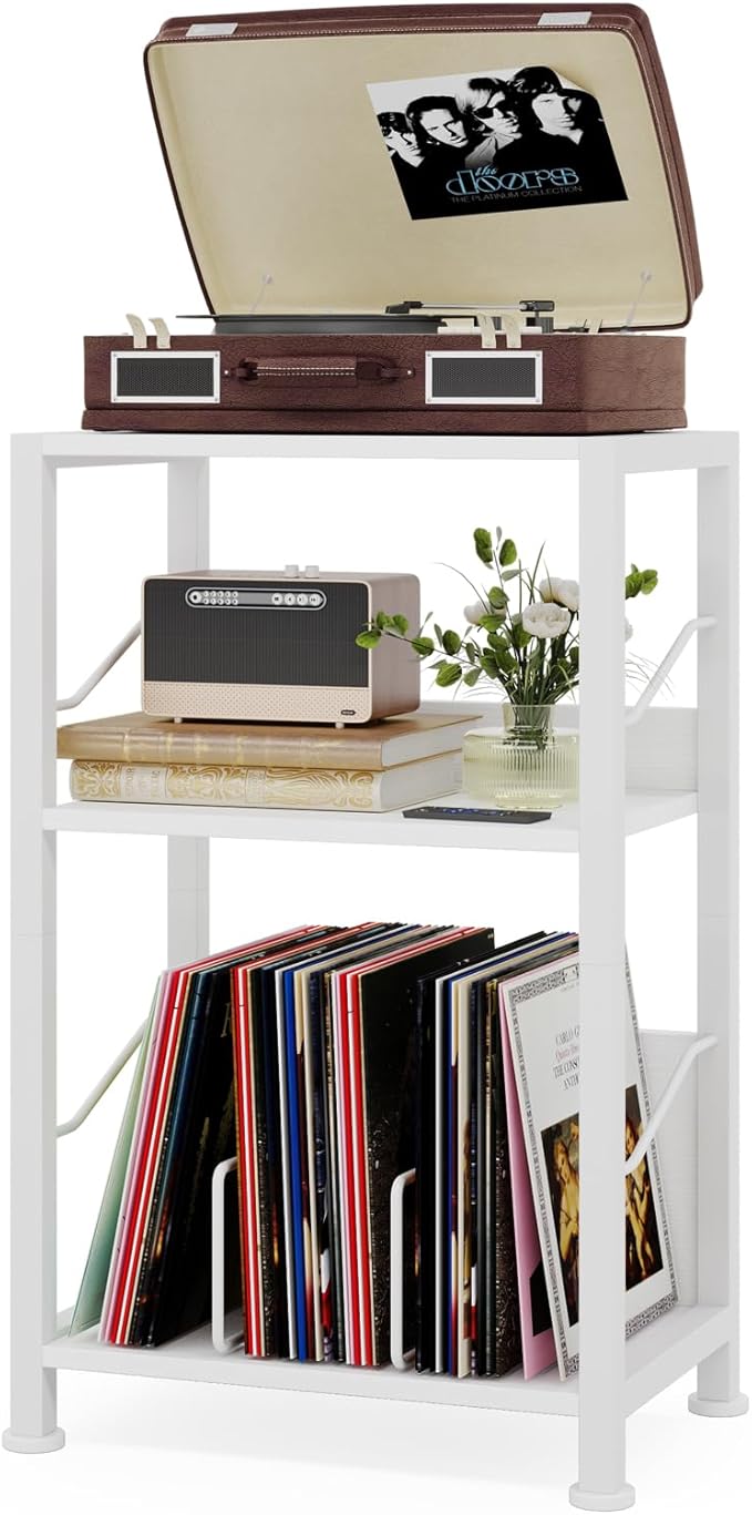 Hosfais 3 Tier Record Player Stand, Retro Vinyl Record Storage End Table by HosfaisHome