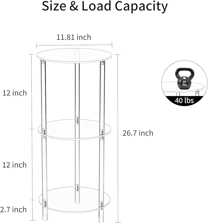 Clear Round Acrylic Side Table for Small Spaces, 11.81" L x 11.81" W x 26.7" H - Image 3