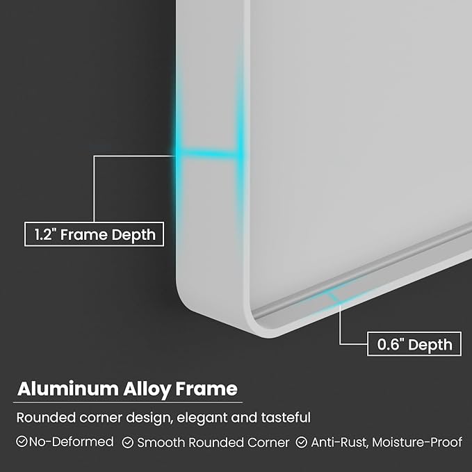 White Bathroom Mirror 55x30 Inch, Rounded Rectangle Matte Bathroom Vanity Mirror - Image 4