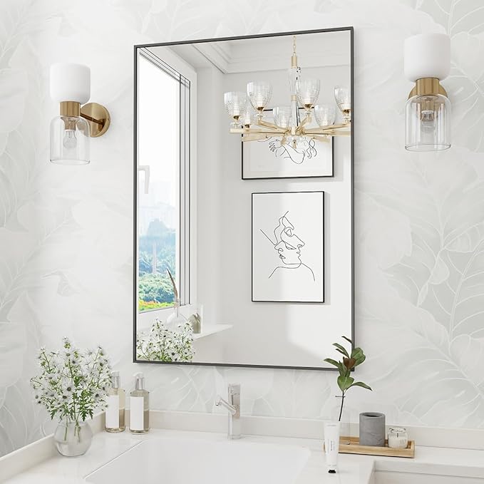 Koonmi Black Rectangle Wall Mirror, 20x30 Inch Bathroom Mirror, Aluminum Frame - Image 8