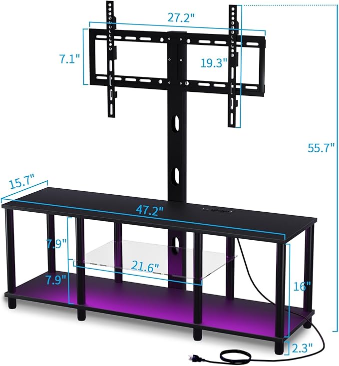 TV Stand with Mount and Led Light，Black TV Stand with Power Outlets - Image 6