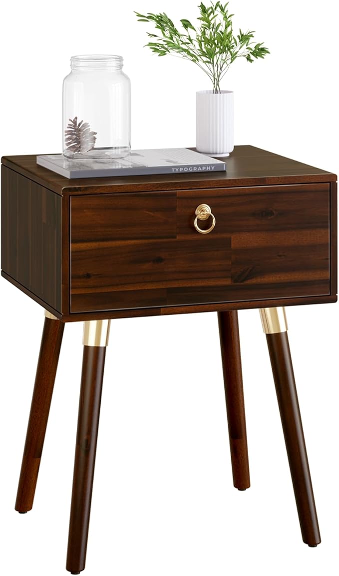 Bme Alden Wood Nightstand, Solid Wood End Table, Mid Century Modern Nightstand - Image 3