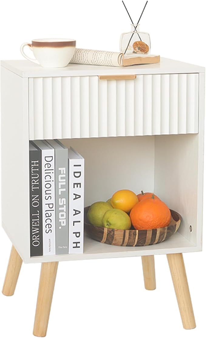 White Nightstand, Modern Bedside Table by Fultyle