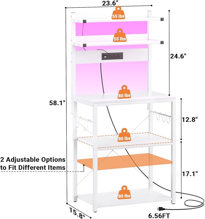 Aheaplus Bakers Rack with Power Outlet, Microwave Stand, 5 Tiers Coffee Bar - Image 8