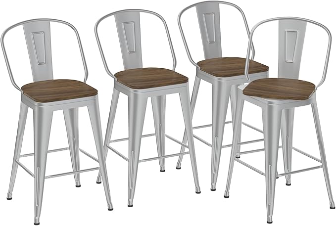 24” Swivel Bar Stools Set of 4, Counter Height Bar Stools Wooden Seat, Metal - Image 3