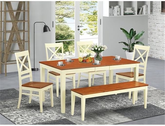East West Furniture NIQU6-WHI-W 6 Piece Kitchen Table Set Contains a Rectangle - Image 2