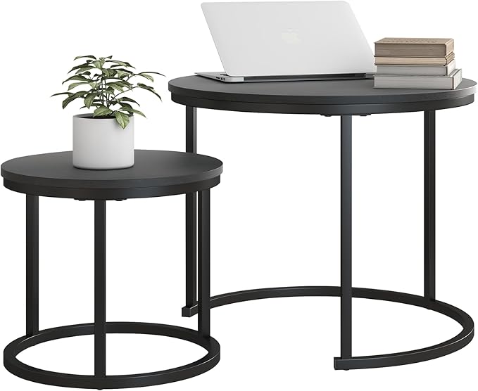 Small Coffee Table Set of 2, Round End Tables by HOJINLINERO