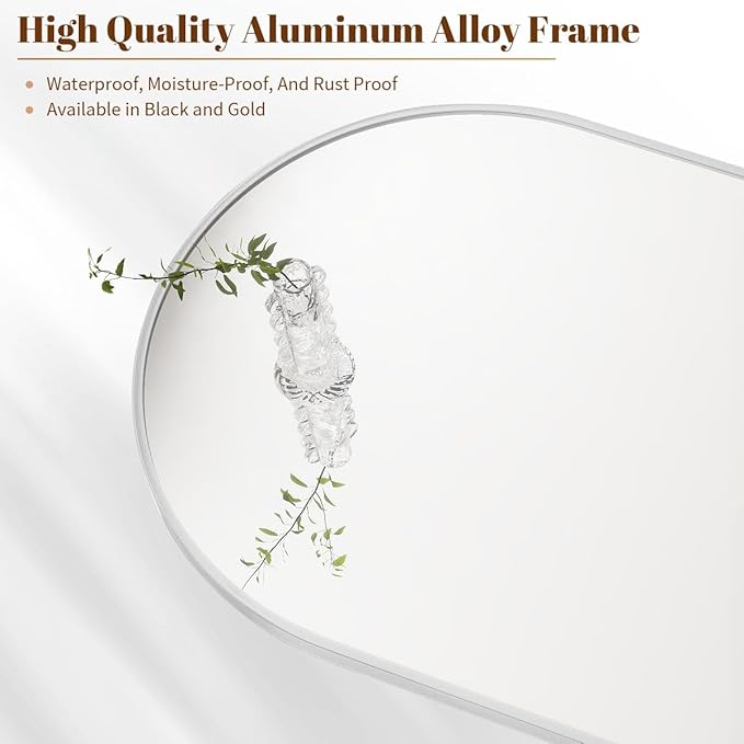 BEAUTYPEAK 36"x48" Arch Bathroom Mirror, Wall Mounted Vanity Metal Frame Mirror - Image 3
