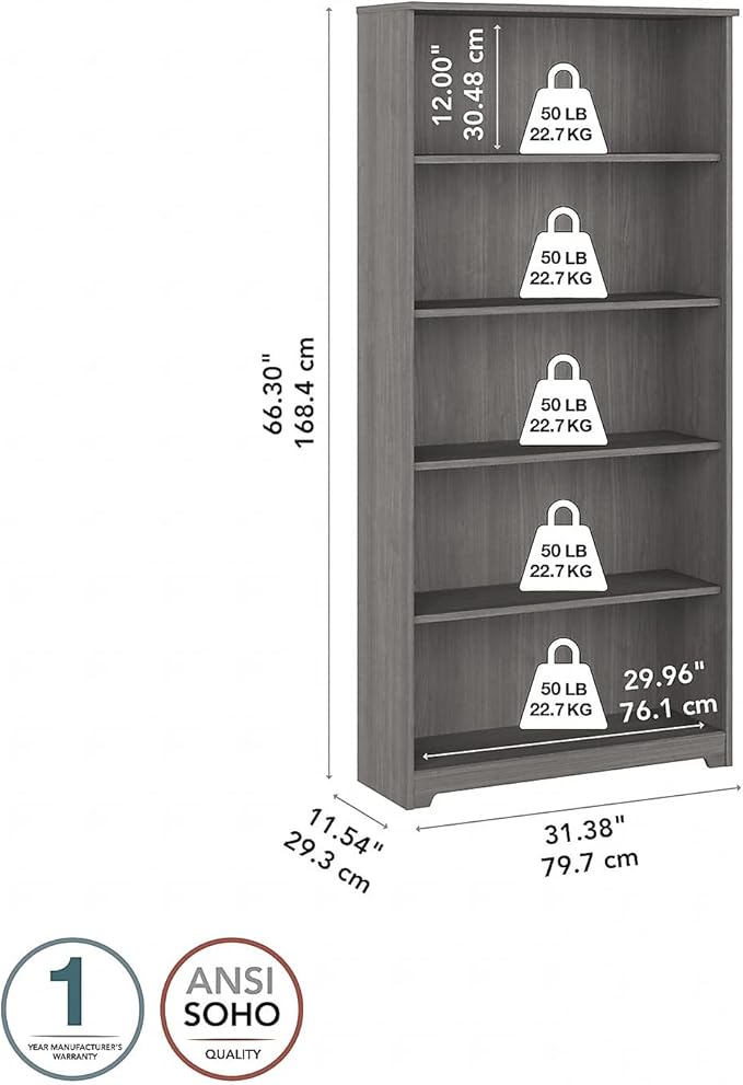 Bush Furniture Cabot Tall 5 Shelf Bookcase | Large Open Bookshelf in Modern - Image 3