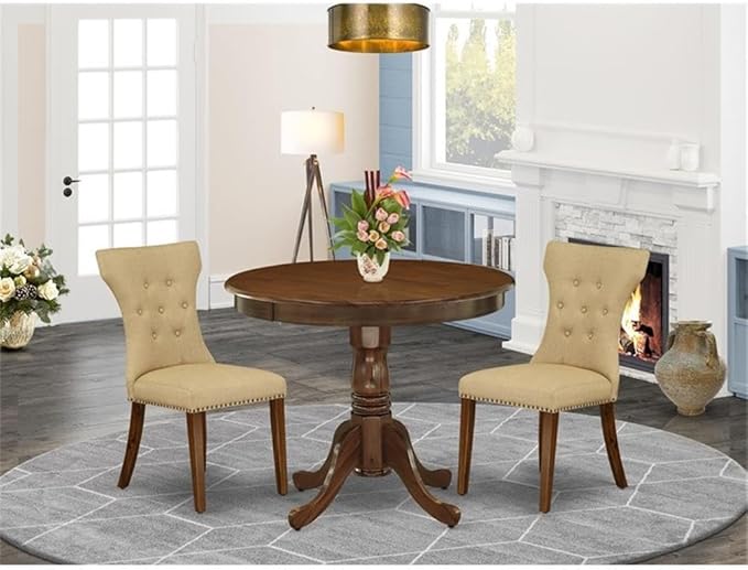 East West Furniture ANGA3-AWA-03 3 Piece Dining Set Contains a Round Dining - Image 2