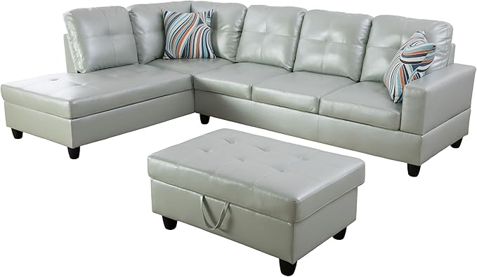 L Shaped Couch PU Leather Sectional Couch Upholstered 3 Pieces Sofas - Image 3