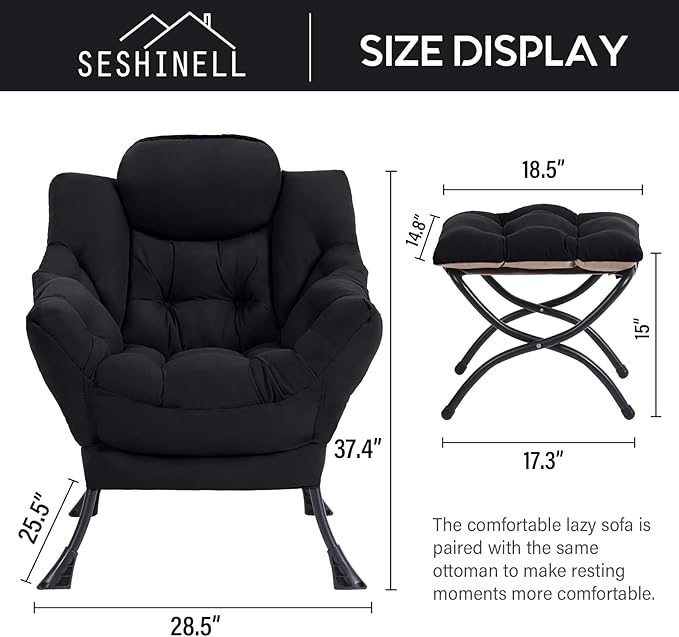 Lazy Chair with Ottoman, Modern Accent Chair Contemporary Lounge Leisure Sofa - Image 3