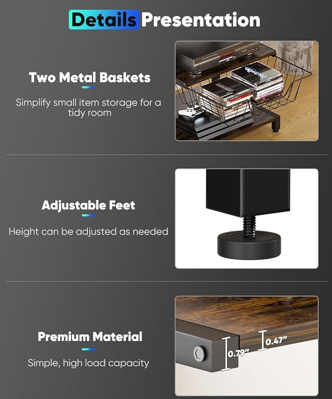 Media Stand with Detachable Baskets, 4-Tier AV Media Stand Corner Shelf - Image 3